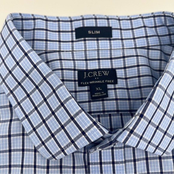 J.Crew Men’s XL Slim Flex Wrinkle-Free Shirt – Blue Grid Plaid Button Down - Picture 2 of 4